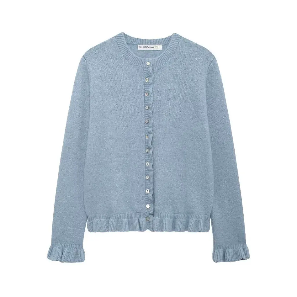 

Women's round Neck Knitted Cardigan Solid Color Decorative Winter Sweater New European And American Style Coat