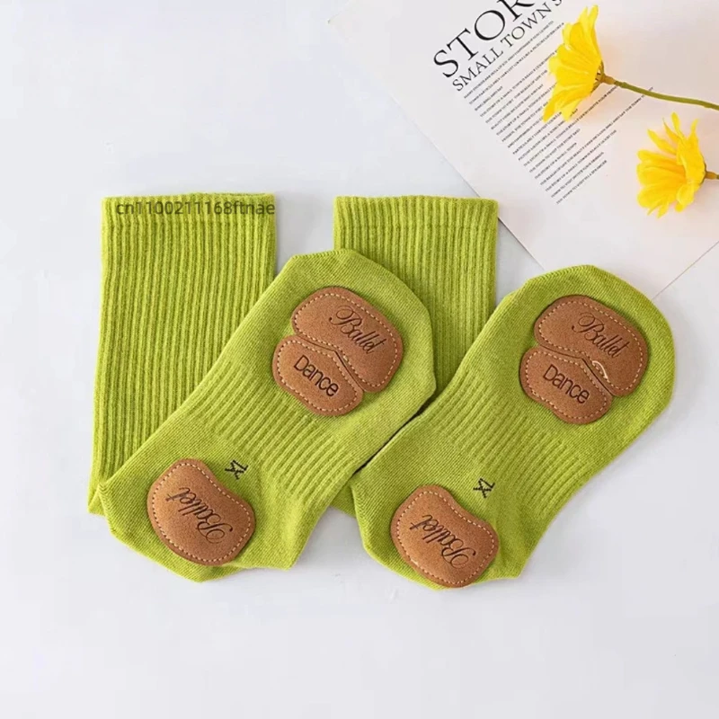 Носки для современных танцев, детские профессиональные носки средней длины для танцев йоги, противоскользящие балетные носки из трех частей для упражнений