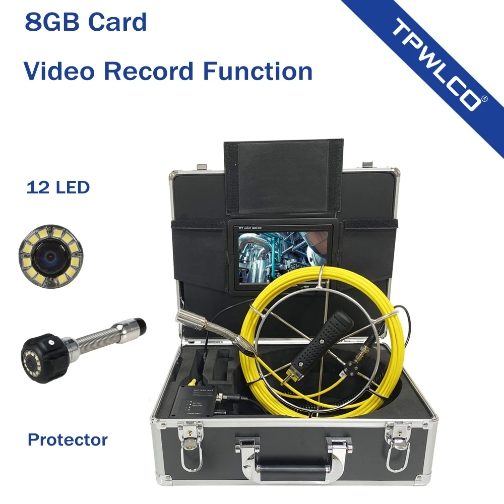 23mm Security Drain Inspection Camera 7inch LCD Monitor Pipe Endoscope Industial Sewer System  DVR Video Recorder 20-50m Cable