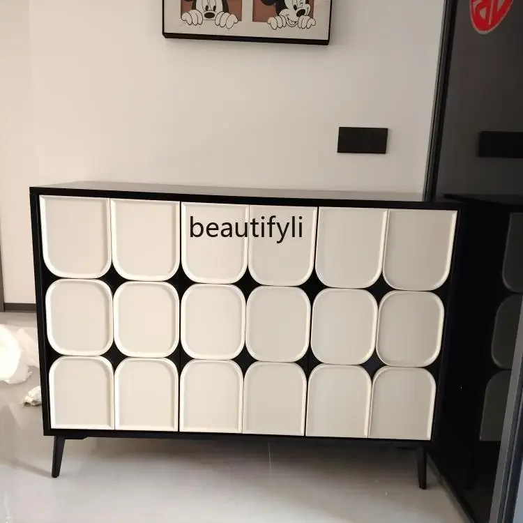 

xz1White piano paint dining side cabinet solid wood art entrance simple tea storage storage cabinet