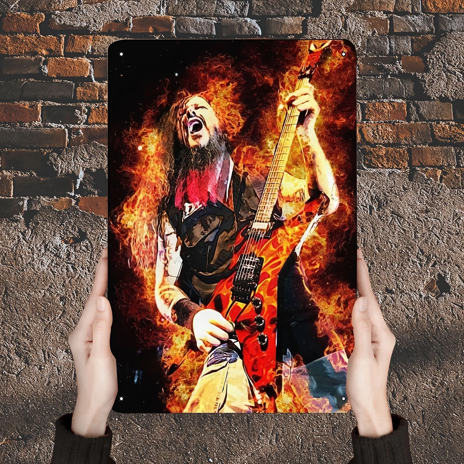 Legendary Guitarist Dimebag Darrell Cartel de chapa de metal - Diseño Fiery Black & Red, es - Decoración de pared duradera para amantes de la música, fácil t