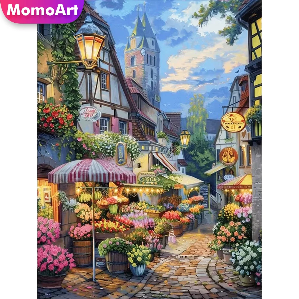 Momoart Street Diamond Painting Landschaft DIY Vollquadrat Runddiamant Mosaik Haus Kreuzstich Stickerei Handgemachtes Geschenk