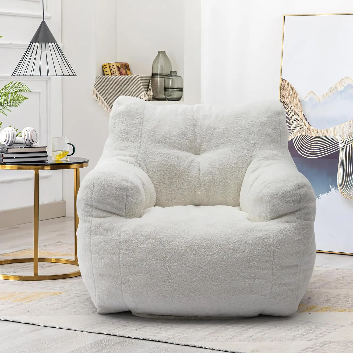 

Bean Bag Chair Large Bean Bag Chair for Adults with Armrest Comfy Bean Bag Sofa with Foam Filling Fluffy Lazy Chair Soft Teddy F