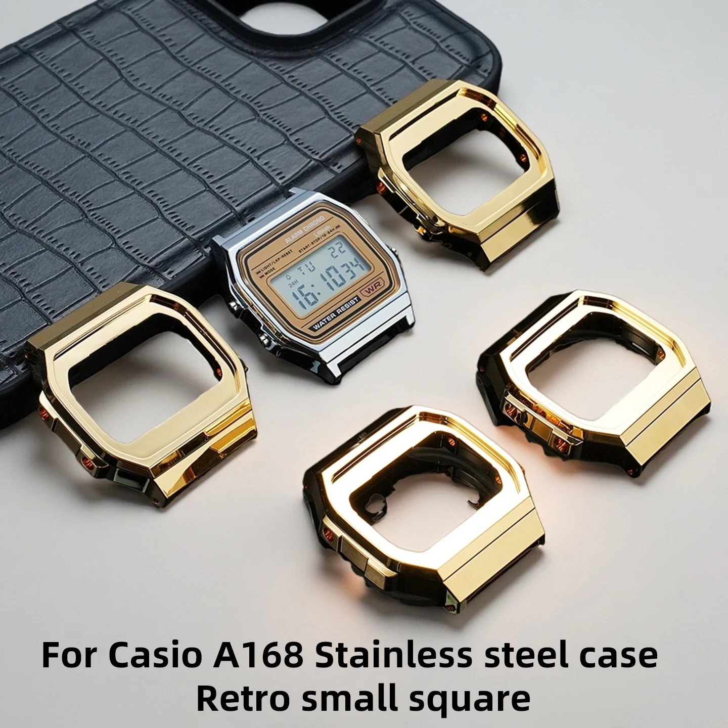 

Для Casio A168 корпус из нержавеющей стали, маленький квадратный ретро-модификация, модернизация, металлический корпус, золотые аксессуары для часов с инструментами