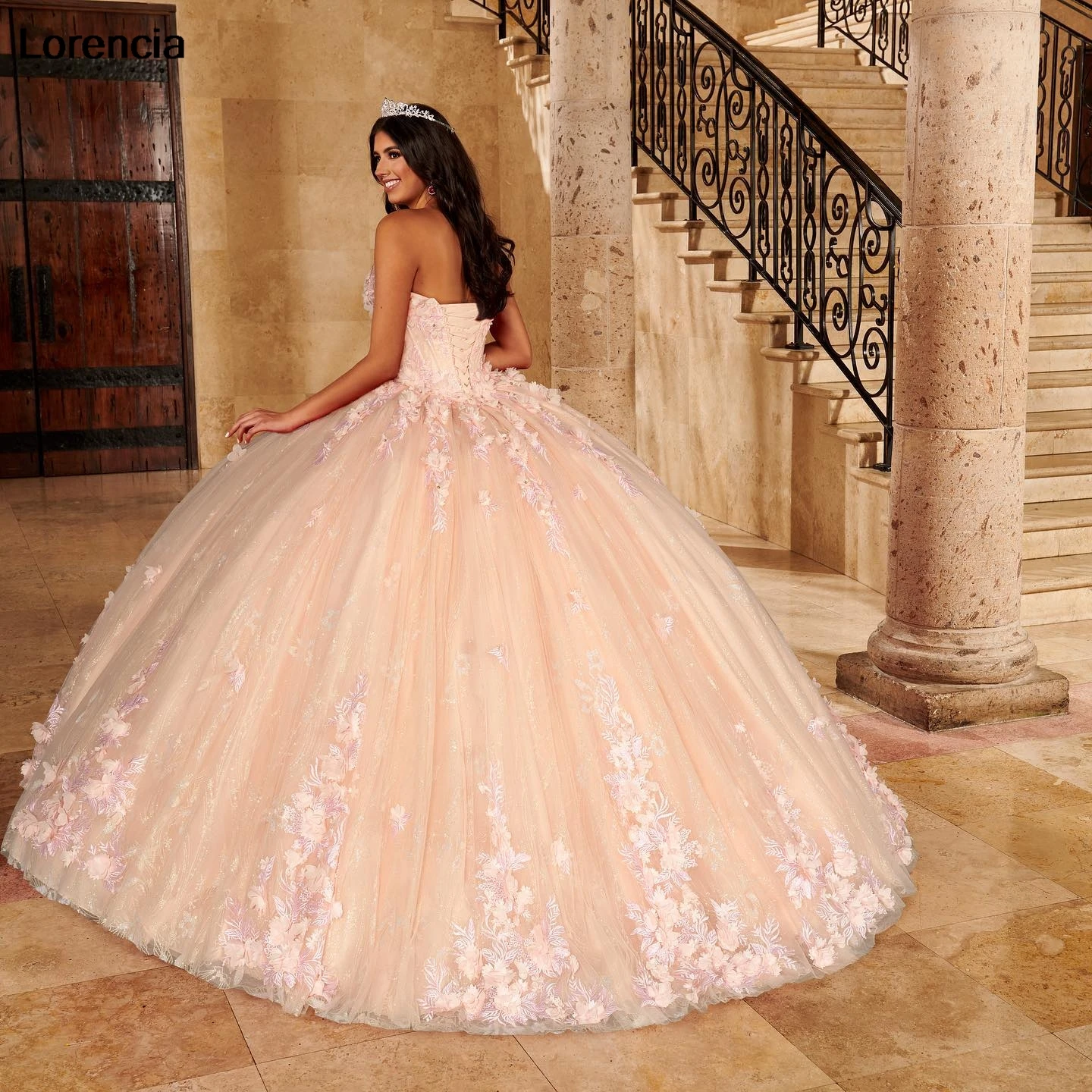 Lorencia-vestido De quinceañera Rosa rubor, Gown3D Floral, Apliques De encaje con cuentas, dulce mexicano 16, 15 Años, YQD828, 2024