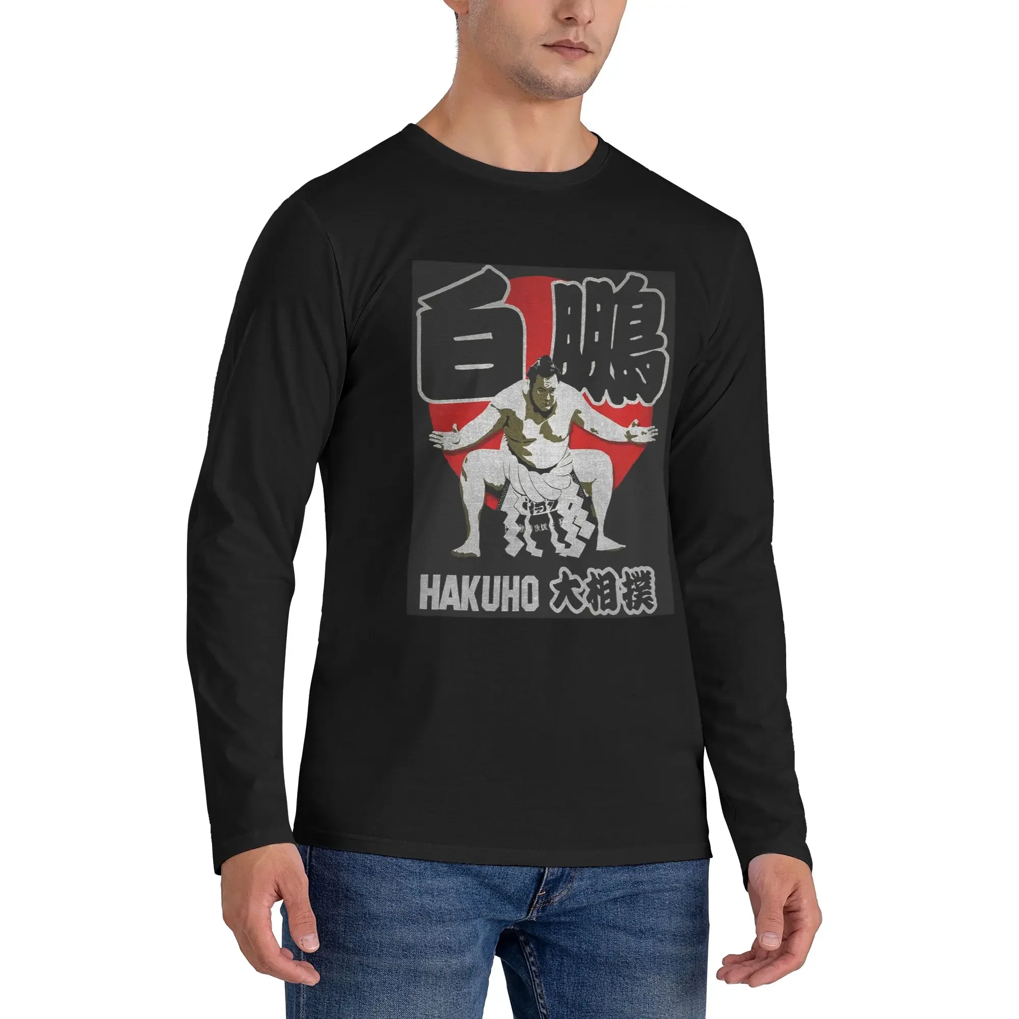 

Japan Sumo Hakuho Sho Men's Long Sleeved T-shirt Casual Round Neck T shirts Spring and Autumn Men tops