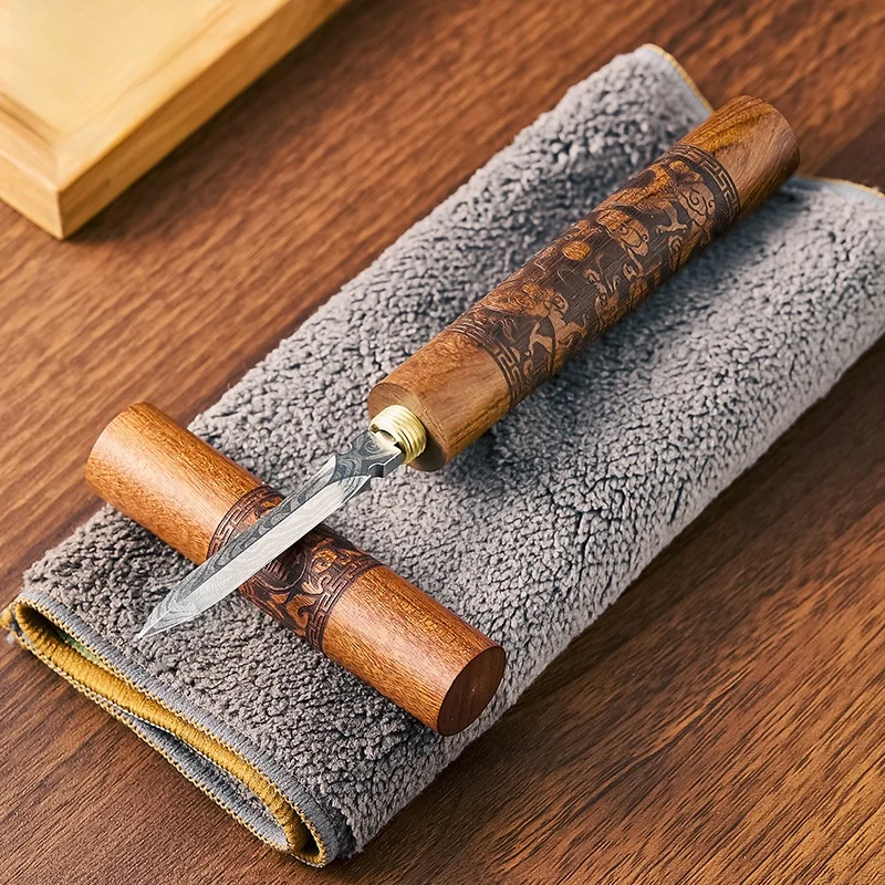 Yaji Tea Set Accessories Large Damascus Stainless Steel Pu'er Tea Prong Tea Tool Chinese Style National Pattern Tea Accessories
