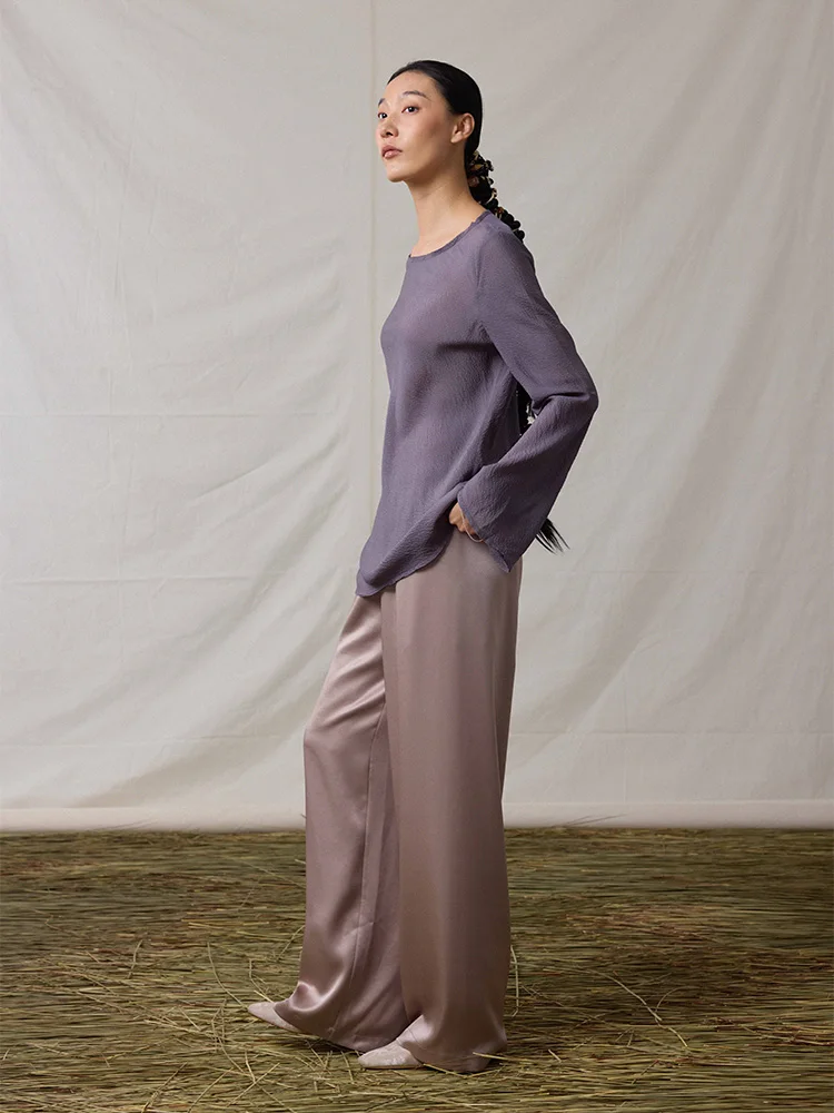 Skin-Friendly Satin Wide Leg Pants Loose Elastic Waist Dra Versatile Casual Floor-Length Straight Leg Trousers