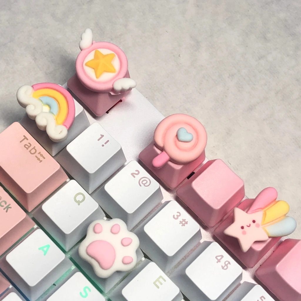 Personalized Keycaps Cross Axis Mechanical Keyboard Replacement Keycap Cartoon Pink Wings Esc Pink Custom Keycap