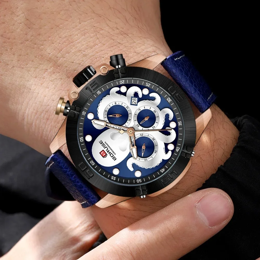 豪華な BORUSE 2 ピース/セットメンズクォーツ時計とブレスレットセット日付表示 Pu レザーストラップラウンドダイヤル男性へのギフトに最適