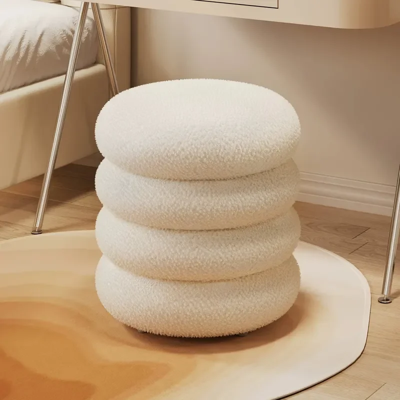 Cream Wind Makeup Stool Household Internet Celebrity Dresser Stool Girls Bedroom Light Luxury Round Stool Makeup Chair