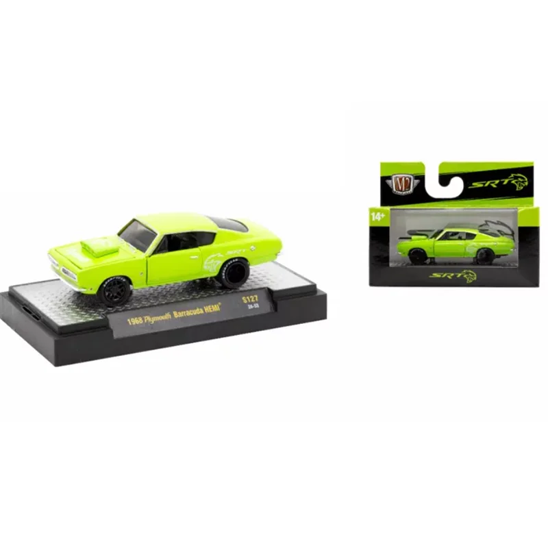 M2 Machines, modèle réduit en alliage moulé sous pression, échelle 1:64, Plymouth Barracuda Hemi 1968, modèle de voiture pour collection, jouets pour adultes, ornements, présentoir.