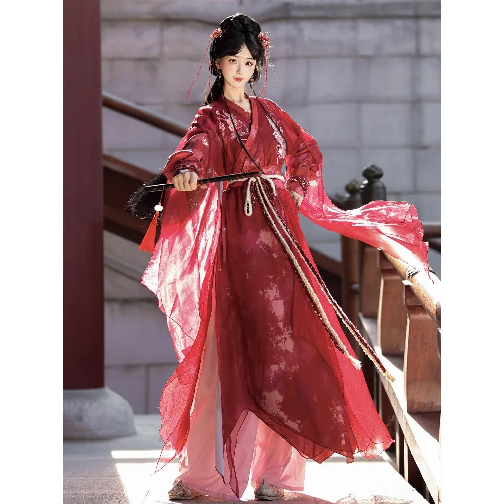 

Red Song Style Hanfu Women Improved Martial Arts Style Waist Ruqun Flowy Fairy Autumn Costume