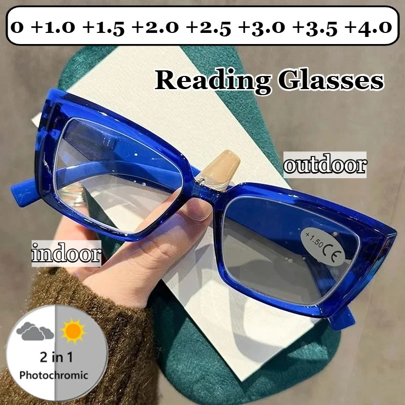 

Neutral Fashion Photochromic Presbyopia Glasses New Square Small Frame High Definition Anti-Blue Light Reading Glasses +3.5+4.0