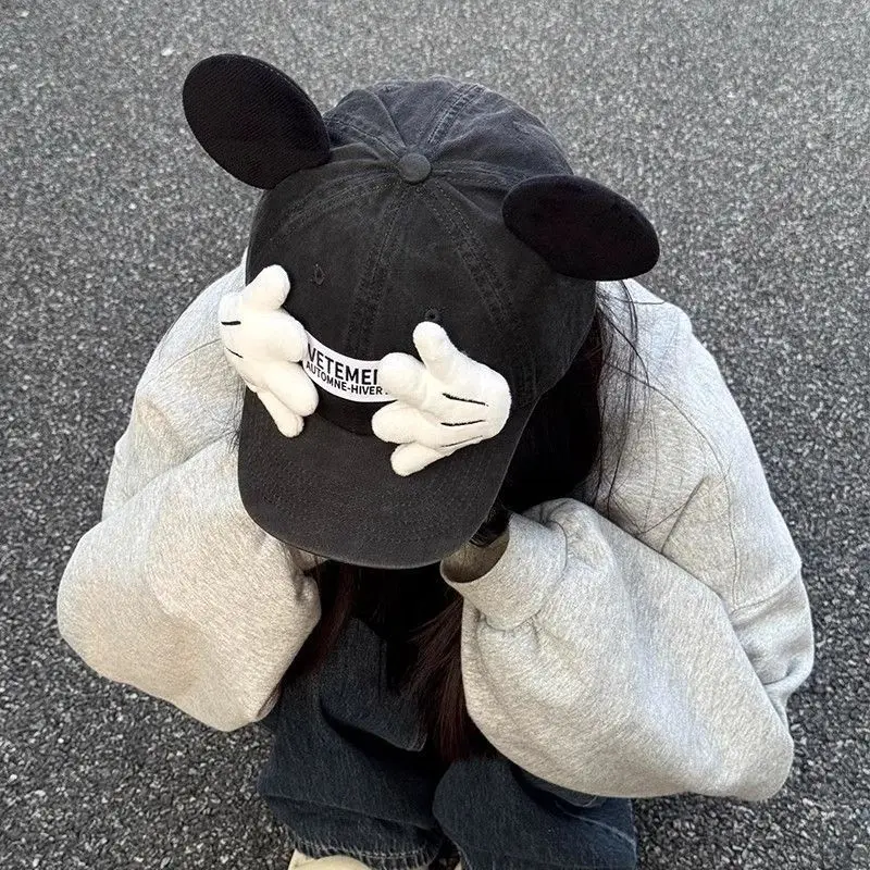 جديد ديزني قبعة آذان ميكي غطاء الوجه تصميم الصيف التظليل لطيف الكرتون السفر موضة واسعة قبعة لها حواف الأبوة والأمومة عشاق هدية #2