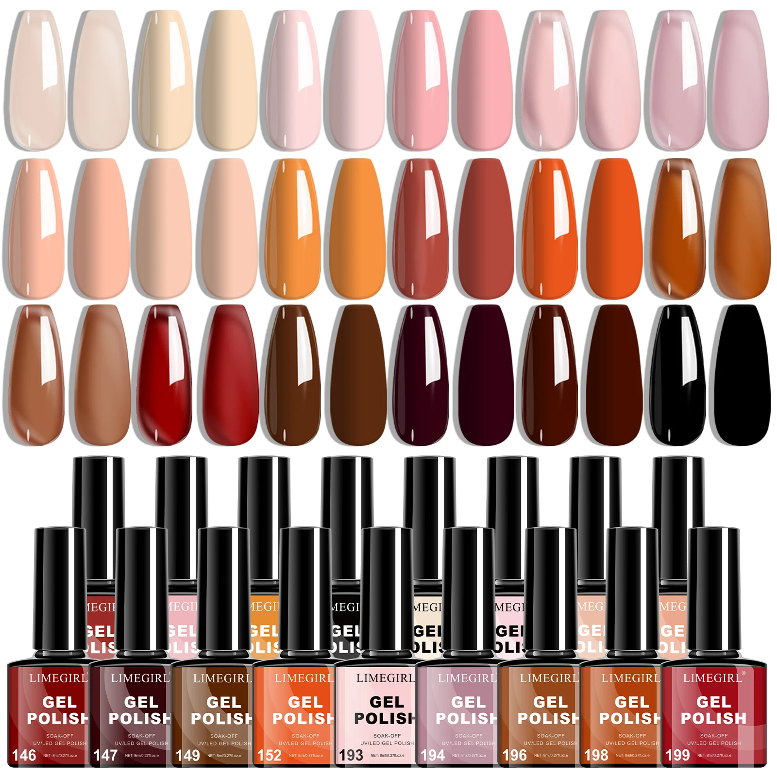 

LIMEGIRL Gel Nail Polish 8ML Glitter Semi Permanent Base Matte Top Coat Soak Off Nail Art Gel Varnish for Manicures Art Design