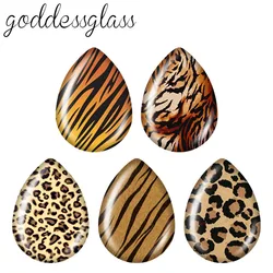 5pairs New Leopard tiger stripes Patterns Tear Drop Photo Glass cabochon flat back for DIY Earrings Jewelry Making Findings