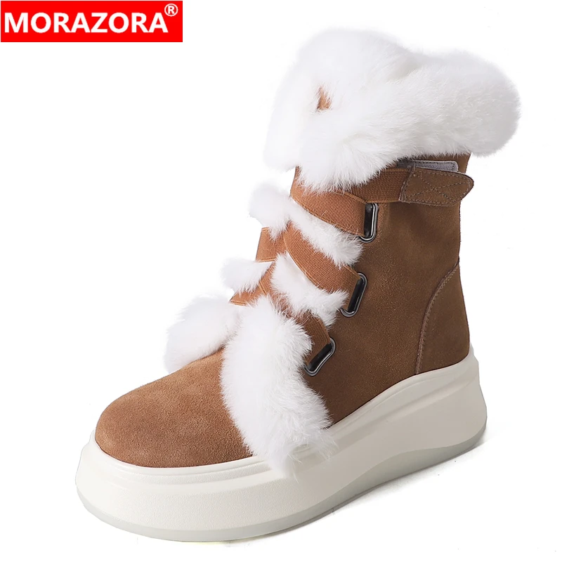 

MORAZORA Snow Boots Women Thick Fur Warm Winter Boots Black Brown Platform Ankle Boots For Women Shoes