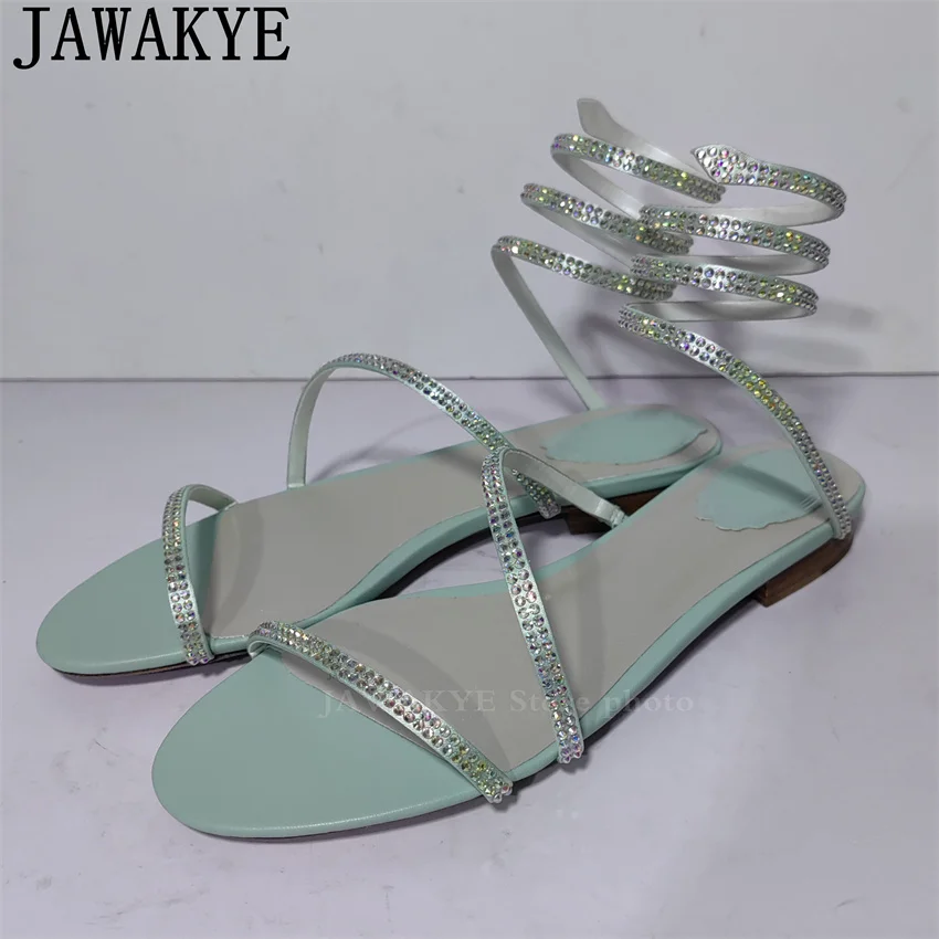 Hot Sale Rhinestone Snake Coiling Flat Sandals Women Famous Crystal Casual Beach Flip Flop Sandals Summer Sexy Party Shoes Woman