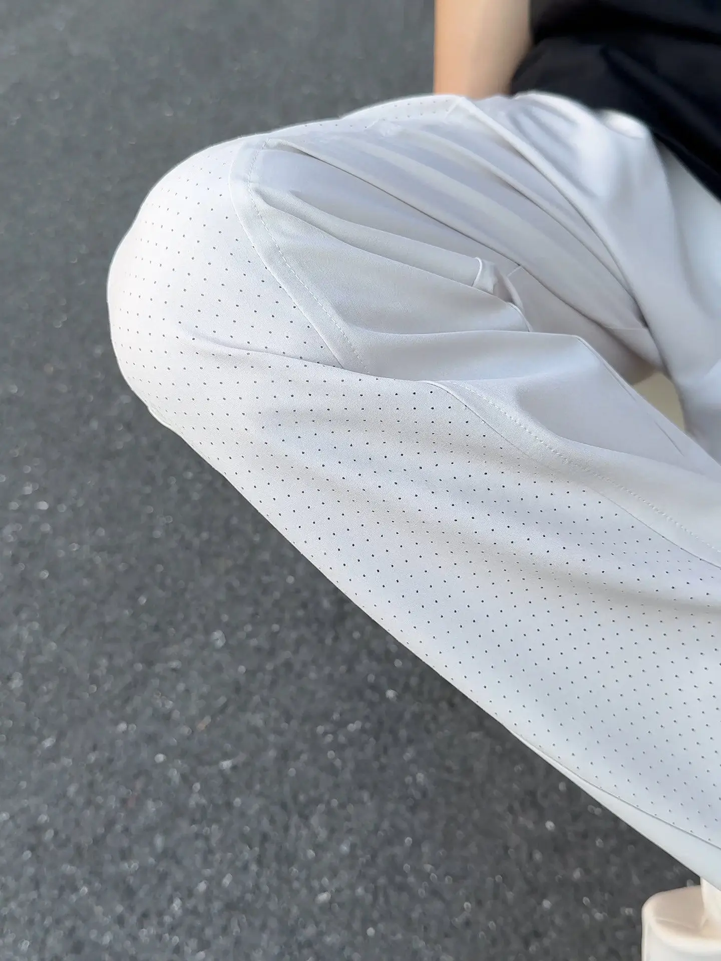 Quick Dry Ice Silk Men's Casual Pants Diagonal Stripe Thin Cool Feeling Bell Bottoms Straight Leg Sporty Leisure Style