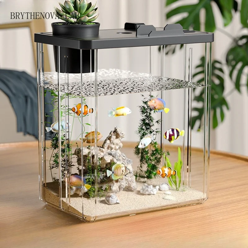 Desktop Fish Tank Water Pump High Transparency Aquarium Filter Light Landscaping Fishbowl Home Decorative Fish Terrarium