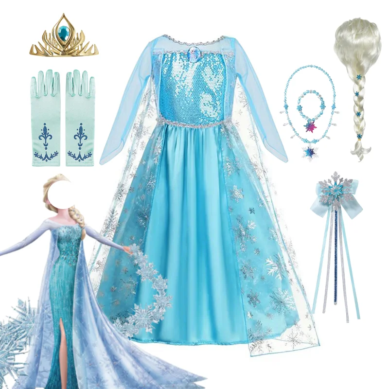 

Girls Snow Queen Elsa Kids Costumes For Girls 2023 Halloween Carnival Party Prom Gown Cosplay Children Clothing Princess Dress