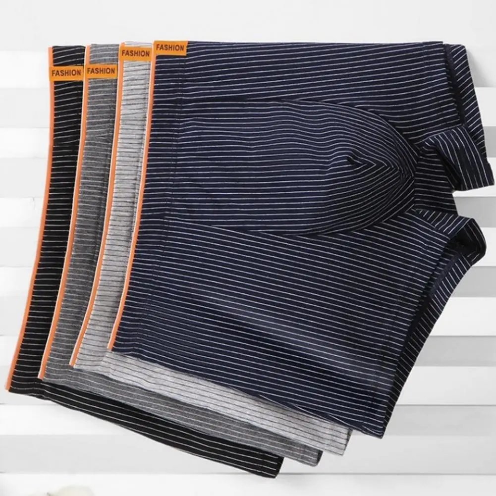 Cotton Boxer Briefs Men's Ribbed Boxer Underwear Mid-rise Elastic Waist Briefs Soft Breathable Fabric Shorts Solid Color