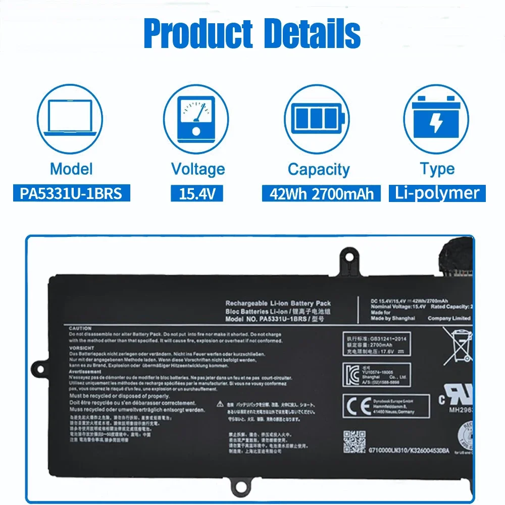 SKOWER 2700mAh PA5331U-1BRS Battery for Toshiba Dynabook Portege A30-E Terca A40-E X30L-G R30-A R30-A-134 R30-E-10K/E-10X
