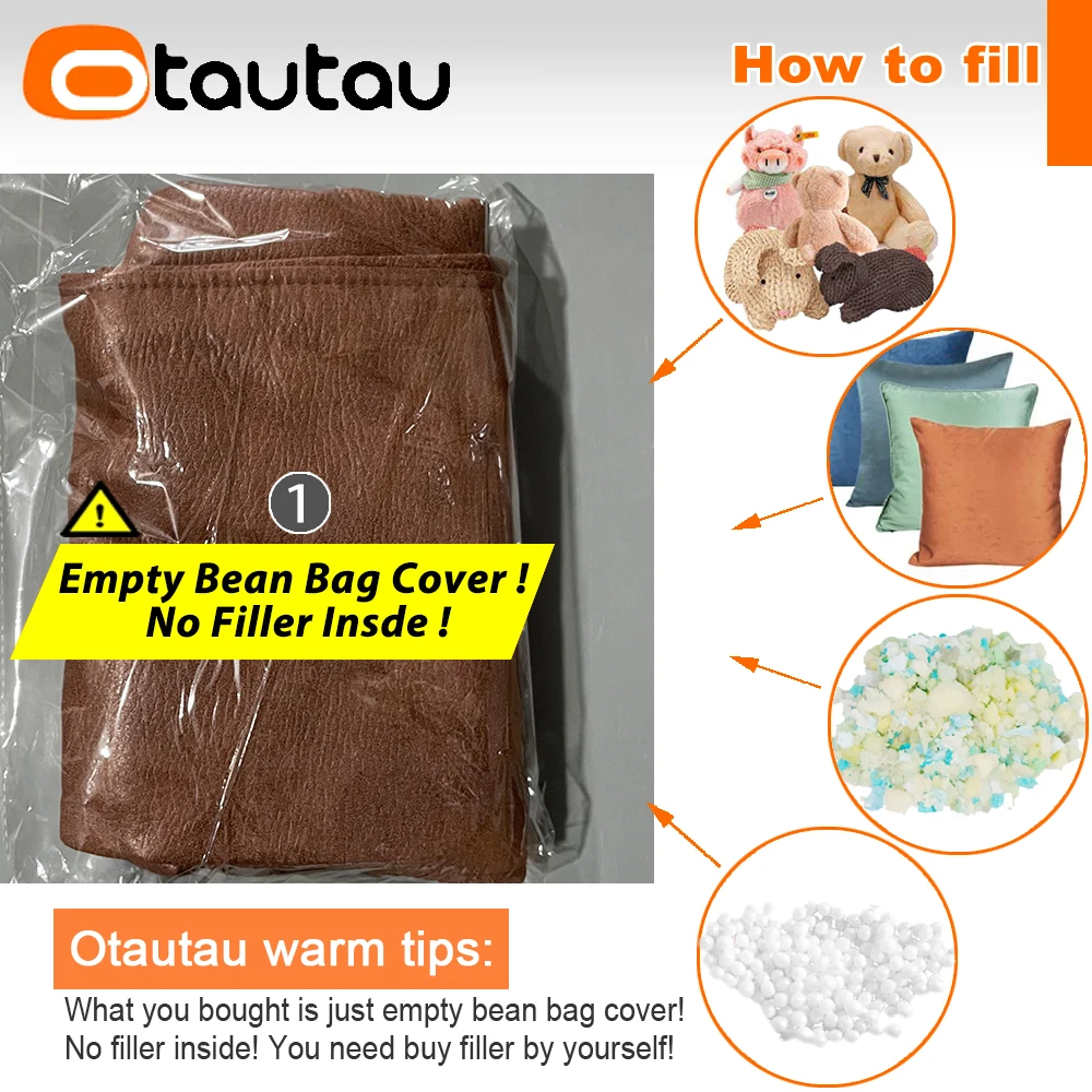 OTAUTAU Faux Leather Bean Bag Cover SF390【No Filler Inside! You Need To Buy Filler By Yourself !】