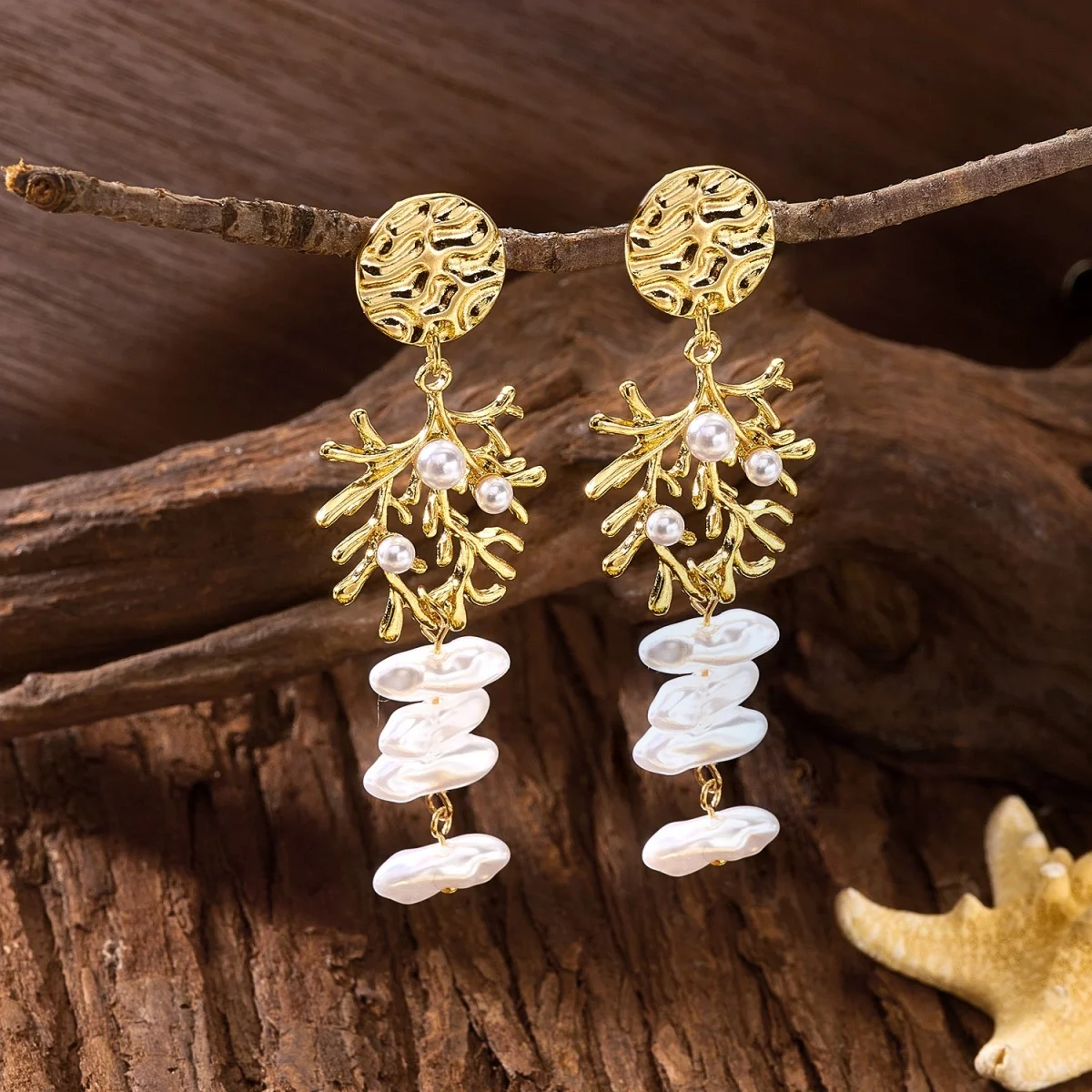 Böhmische geometrische unregelmäßige Imitationsperlen-Quastenohrringe für Damen und Herren, Muschel-Korallen-Strandohrringe, Sommerschmuck – Detail 20