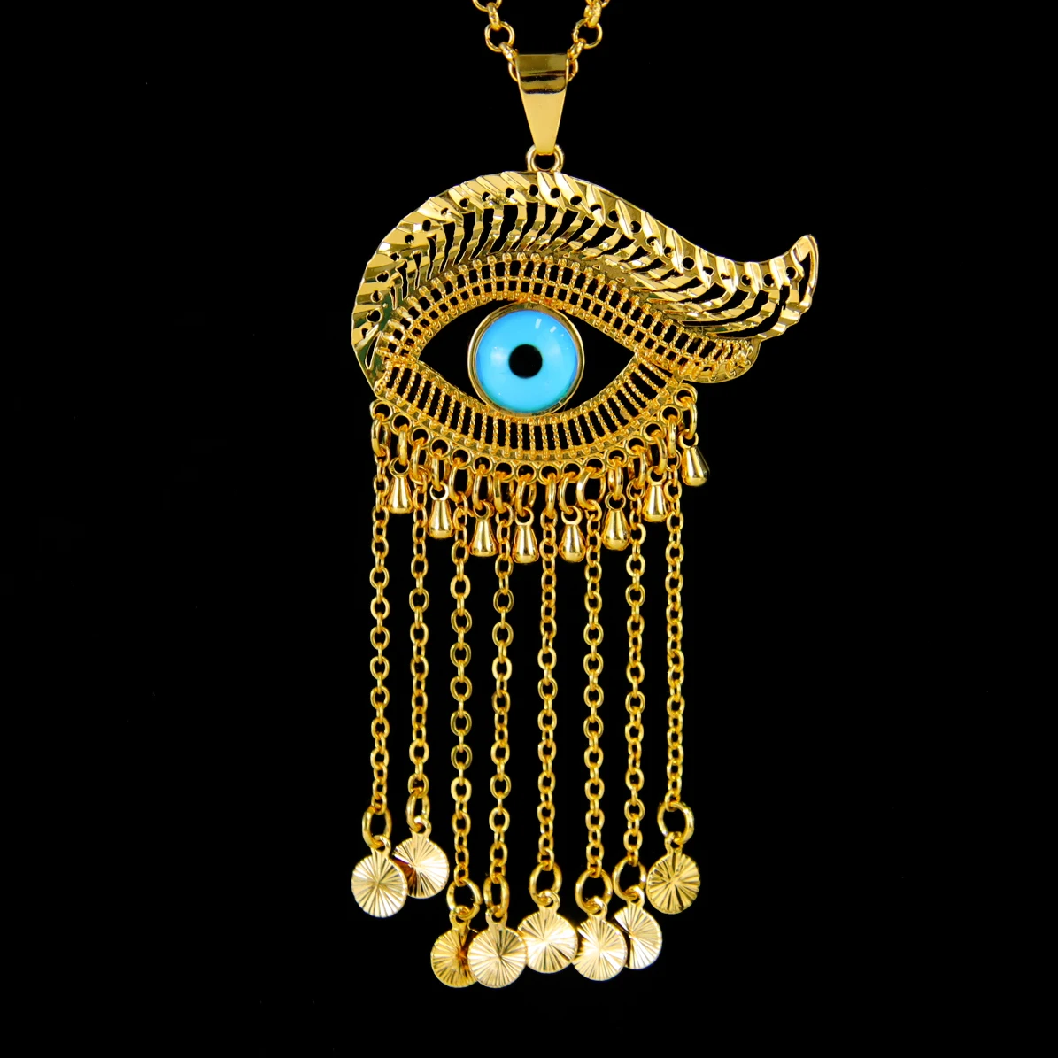 Arabische Mode Quasten-Anhänger 21k Vergoldete Zirkonia-Augen Hip-Hop Halskette Anhänger Dubai Damen Event Party Schmuck Geschenke – Detail 8