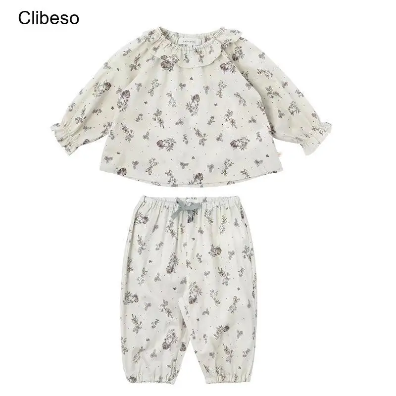 

2024 Clibeso Kids Girls Floral T-Shirts Spring Baby Girls Flower Long Sleeve T Shirt Top Cute Casual Clothes Blouse And Pant Set