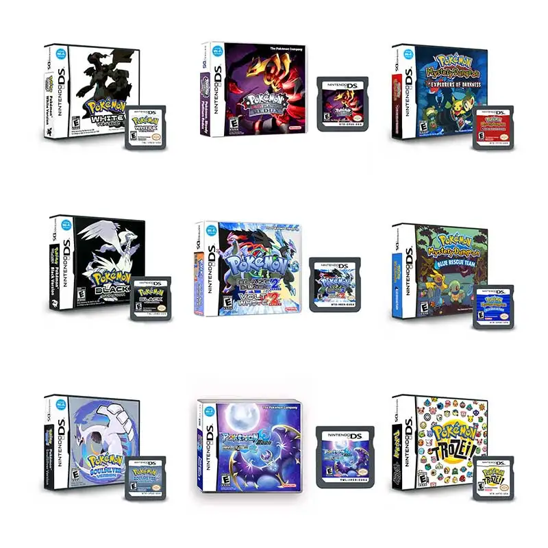 Cartucho de juego NDS, tarjeta de consola de videojuegos, serie Pokemon, blanco, negro, plateado, Glod, versión estadounidense, colección de conquista de Ranger en inglés