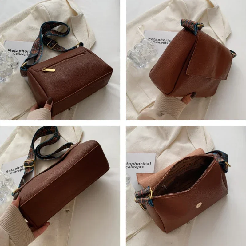 Solid Leather Tote Crossbody Bag for Women 2024 Tend Female Simple Shoulder Side Bag Quality Female Handbags and Purses