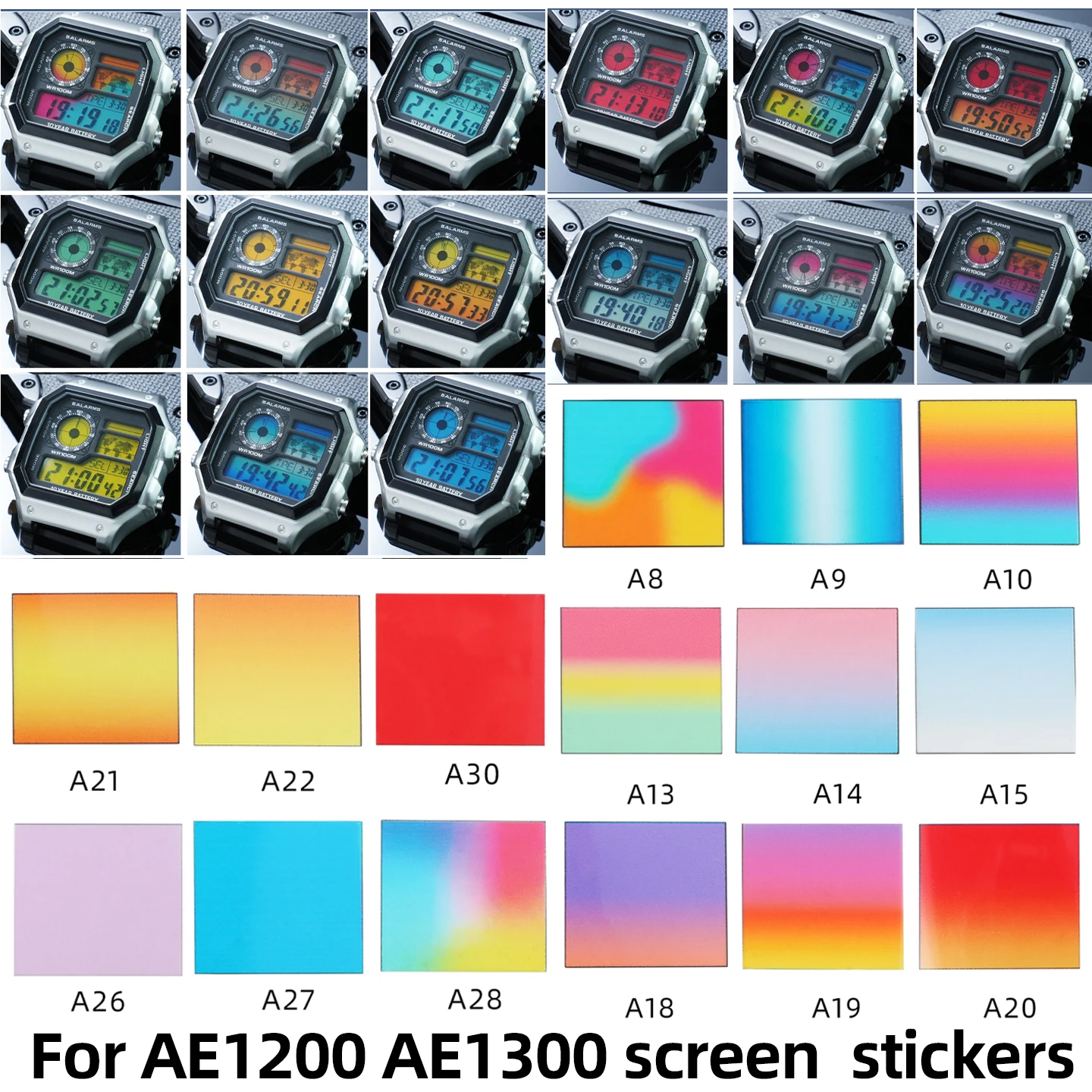 AE1200 AE1300 WS-1600 Color Display Film Sticker DIY Ins Style Screen Color Changing Filter Sticker For Casio AE-1200WH Watch