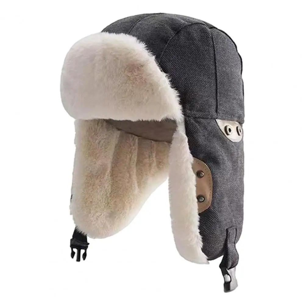 Faux Fur Lining Winter Hat Cotton Thermal Hat Winter Lei Feng Hat with Fuzzy Faux Fur Lining for Outdoor Activities Windproof