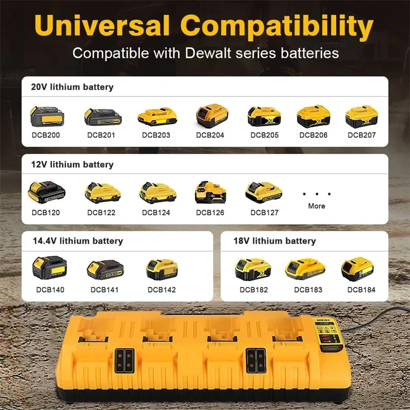 DCB104 Li-ion Battery Charger 4-Port 2A Current For Dewalt,Charging for 12V And 20V Max Battery, Simultaneously DCB127 DCB105