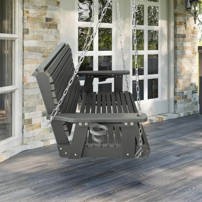 Durable Outdoor Porch Swing With Stainless Steel Bolts, Weather-Resistant, Supports Up To 1200 LBS (Gray)