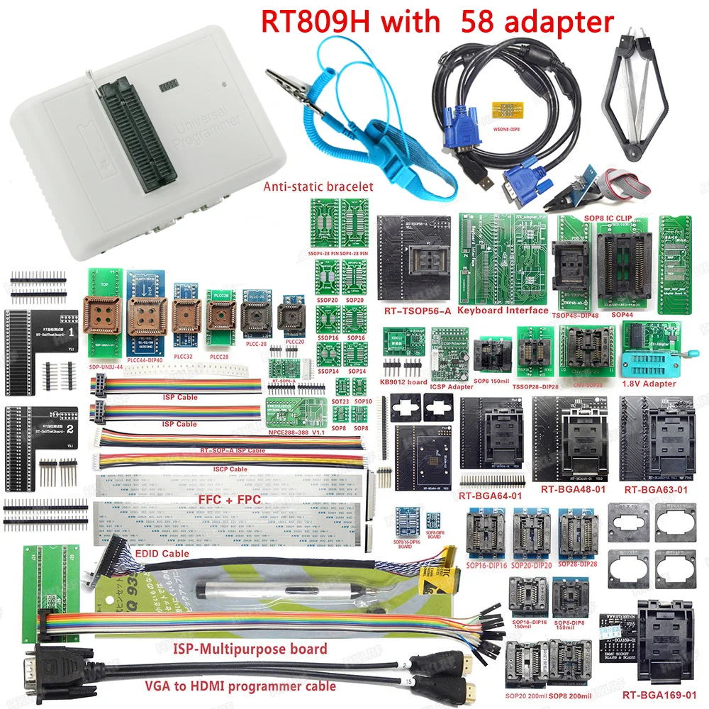 

Original RT809H +58 Adapters full Set with BGA EMMC-Nand FLASH Extremely Universal Programmer Series Set WITH CABELS EMMC-Nand