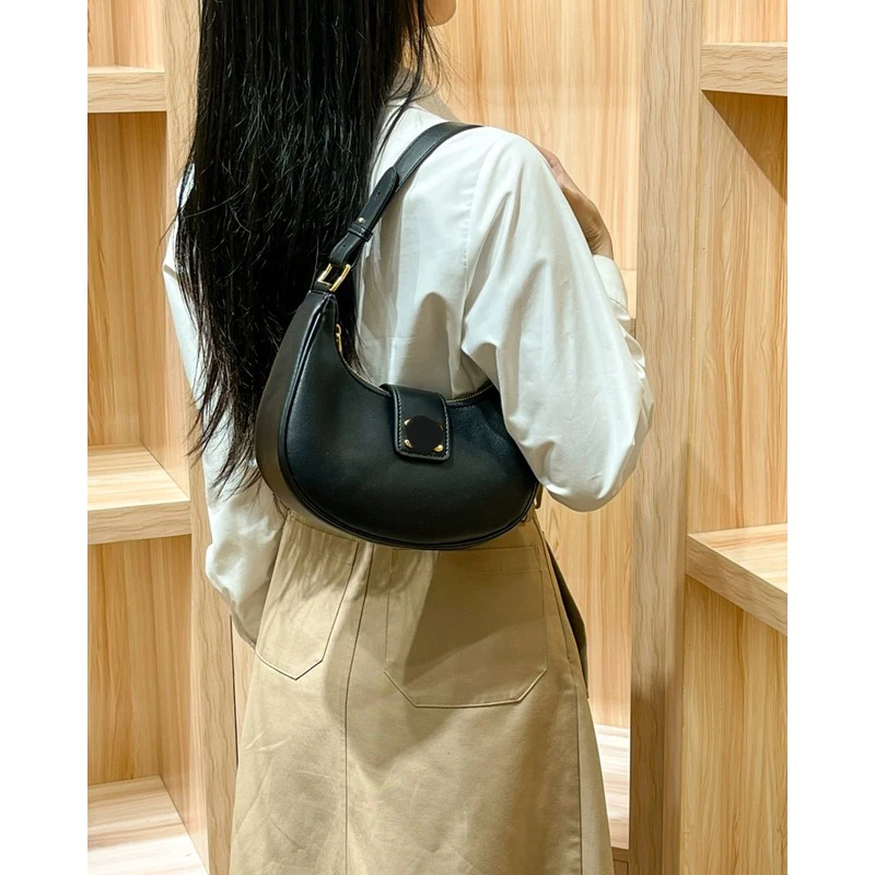 Sac en cuir véritable demi-lune pour dames, sac sous les bras, créateur de haute qualité, n ° ale, shopper, nouveau, 2024