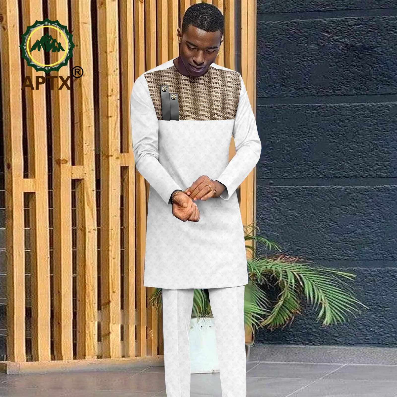 African Traditional Men Suit Traditional  Casual Set  T-Shirt Trousers Long Sleeve 2 Piece Set Outfits Men's Clothes  2416109