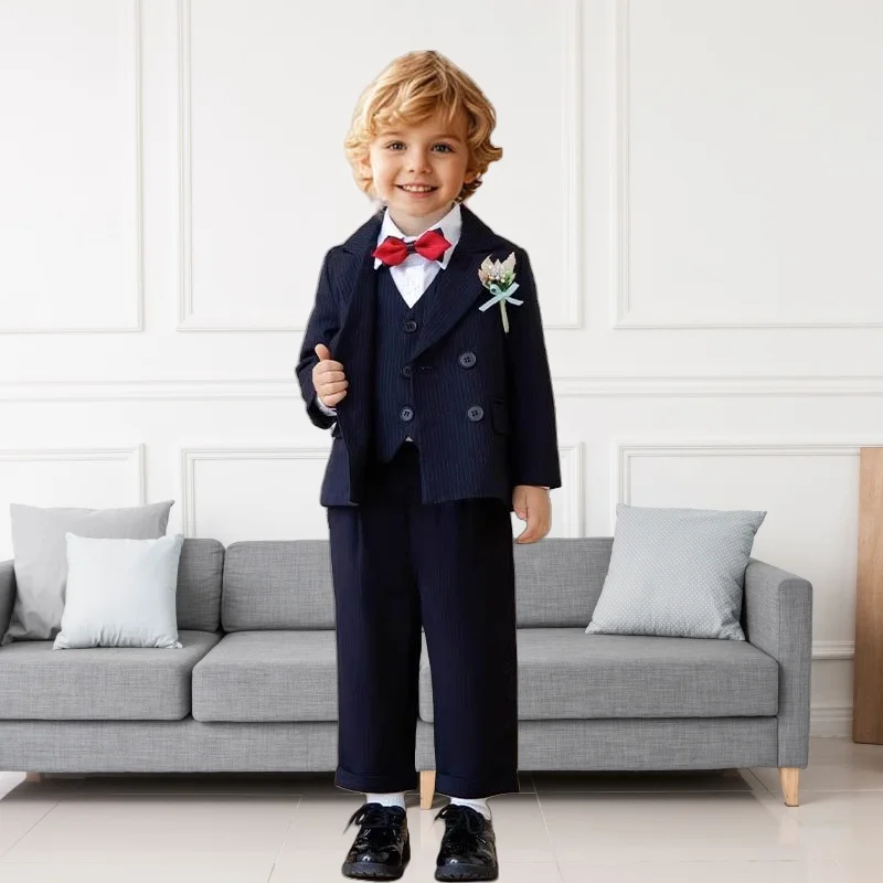 Kids Performance Blazer Brother Ceremony Costume 1-11Years Boys Black Stripe Birthday Photography Suit Children Wedding Dress