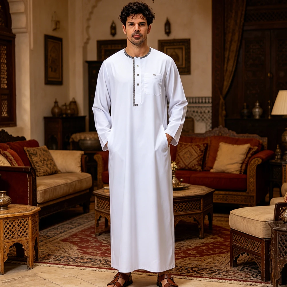 

2026 New Saudi Men Robe Jubba Thobe Muslim Dress Abaya Dubai Kaftan Turkey Caftan Arabic Daffah Dishdasha Thoub Islam Clothing