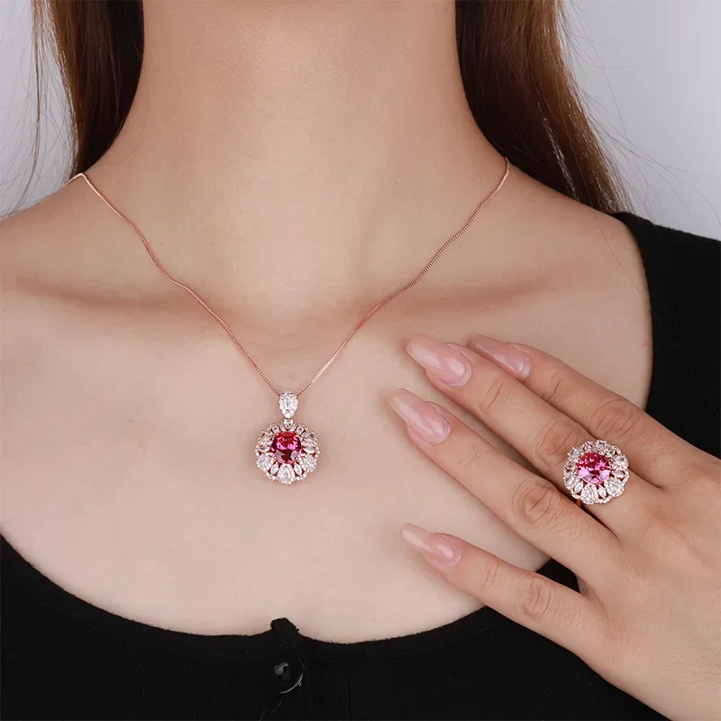 

S925 Silver Plated 18K Gold Plated PT950 Platinum Retro Colorful Egg-shaped Rose Gold Set 9*10