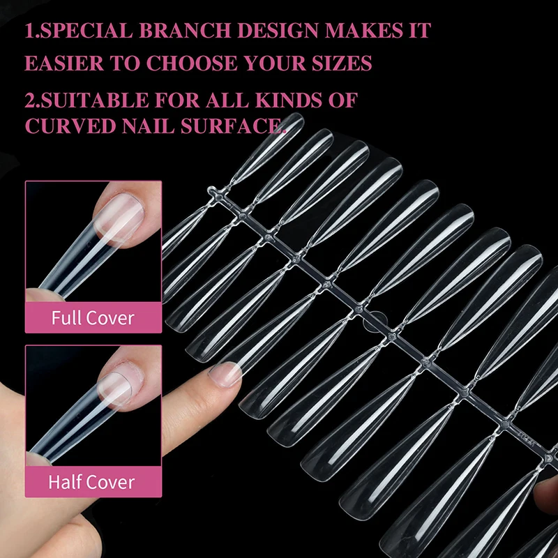 192 pz/scatola unghie finte Super Long Ballerina Nails Press On Nail Full Cover Matte Gel Tips Nail Art Capsule punte finte