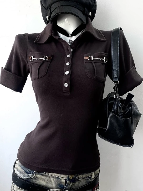 

Original Retro Versatile irt Slimming Waist Design Summer Ultra Beautiful Match All Cotton Material ort Sve T-irt