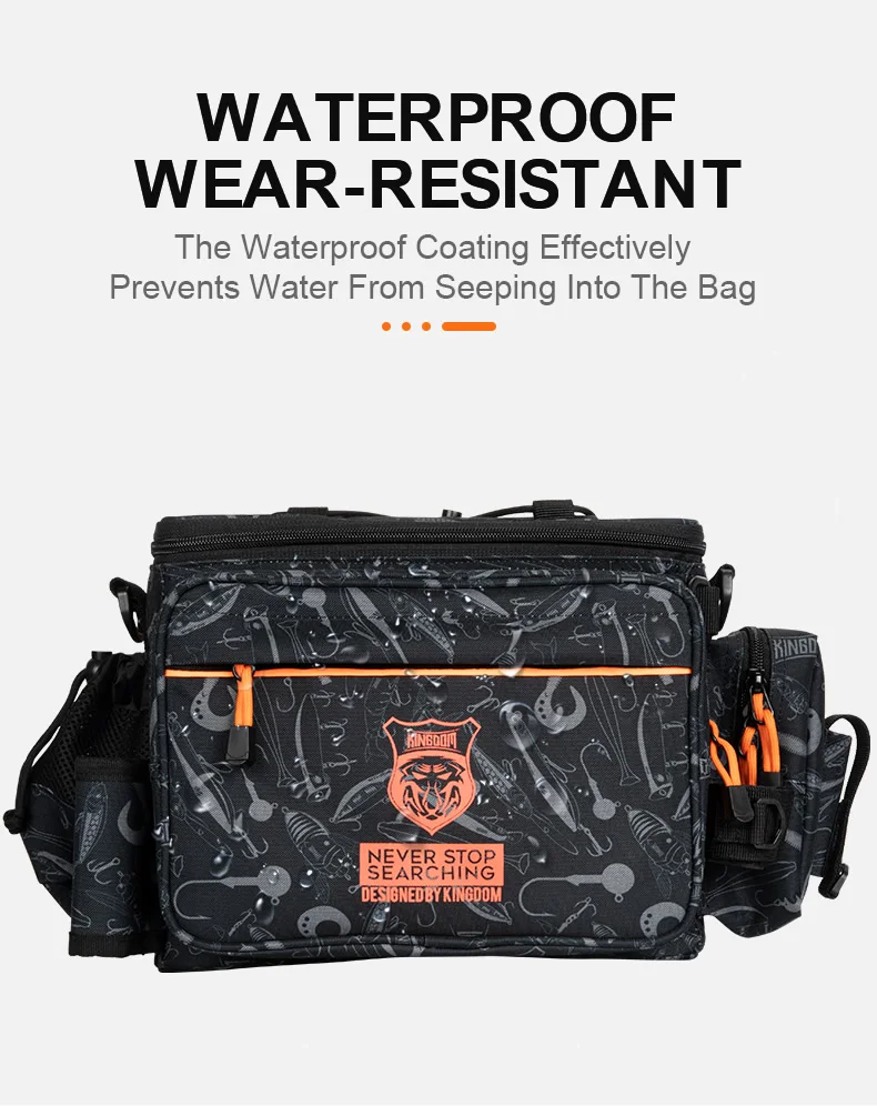 Kingdom Multifunktionale Angelgerät-Tasche, 44 x 21 x 22 cm, 1000D-Nylon, wasserdicht, große Kapazität, Outdoor-Sport, Angeln, Umhängetasche – Detail 6