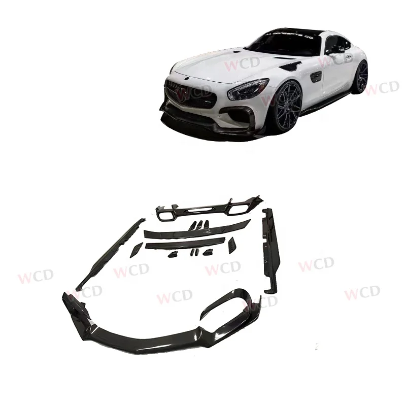 For Mercedes Benz AM G GT S Coupe 2-door Carbon Fiber Front Bumper Lip Side Skirt Rear Diffuser Rear Spoiler Bodykit 2015-2017