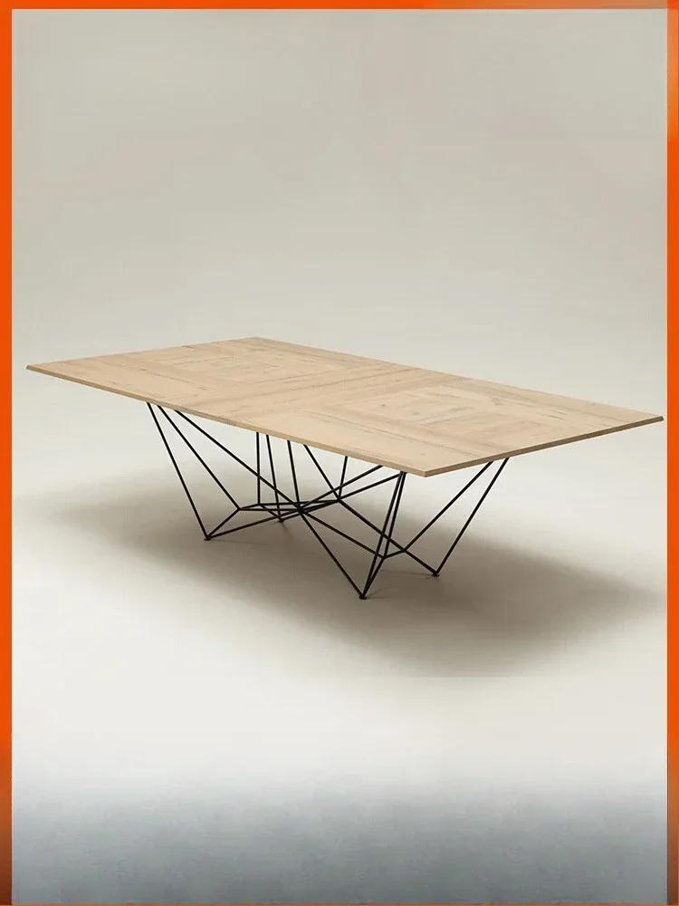 New solid wood folding dining table, small household space-saving rectangular family dining table, log wind large board table