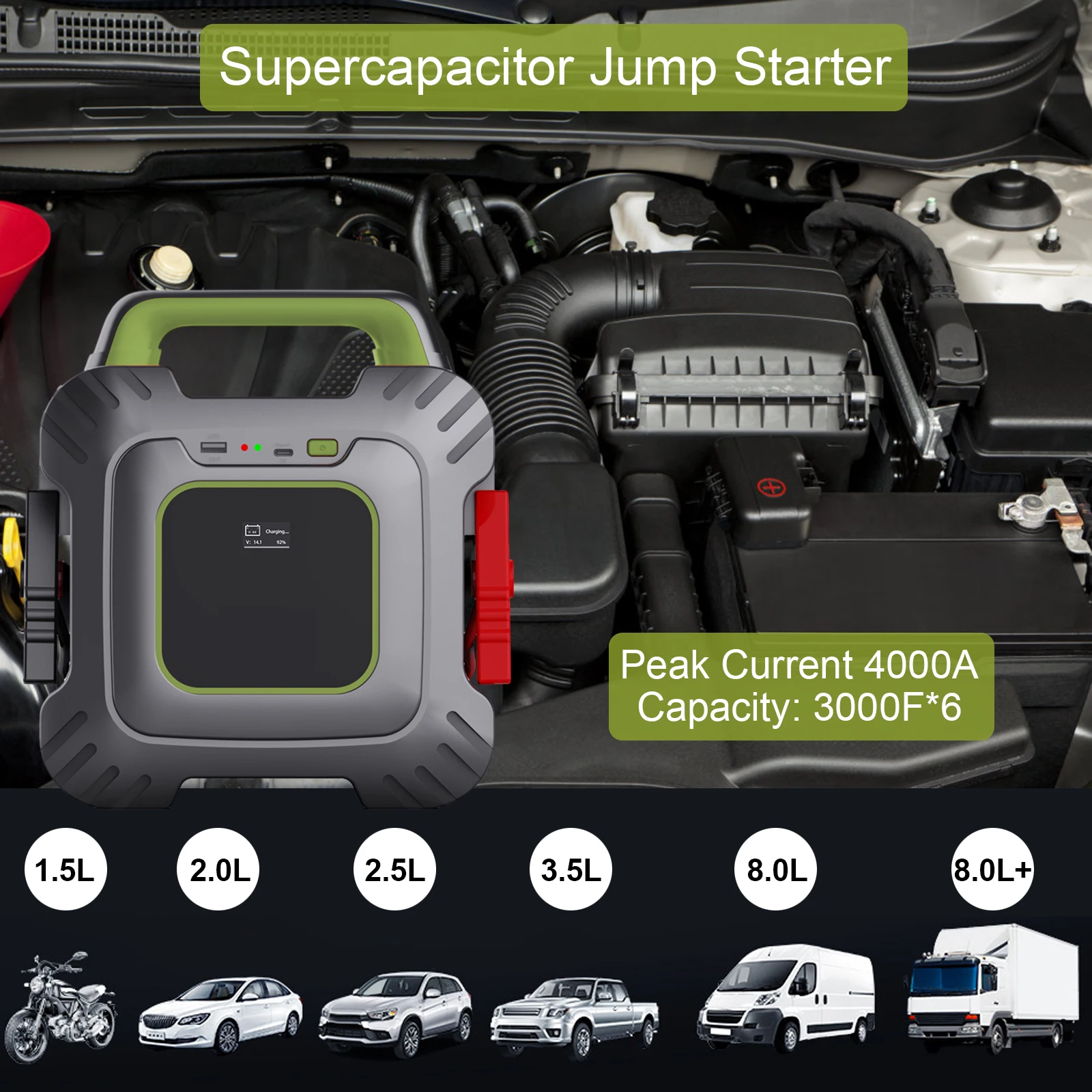 Car Jump Starter Portable 12V 18000F Capacity Peak Current Car Emergency Booster Starting Device Car Start Power Supply